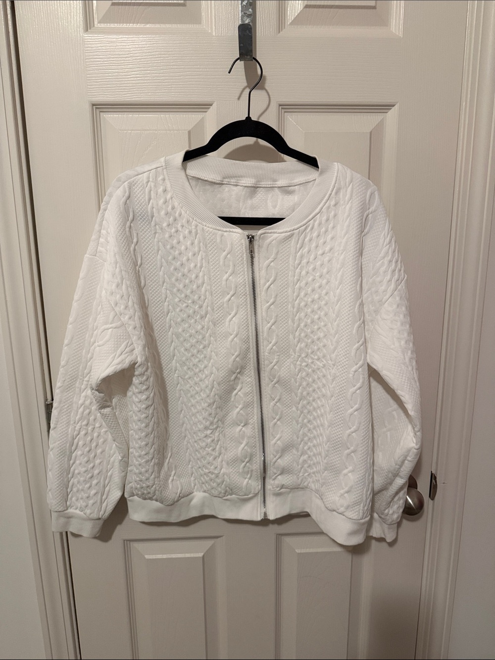 White Cable Knit Zip Front Jacket